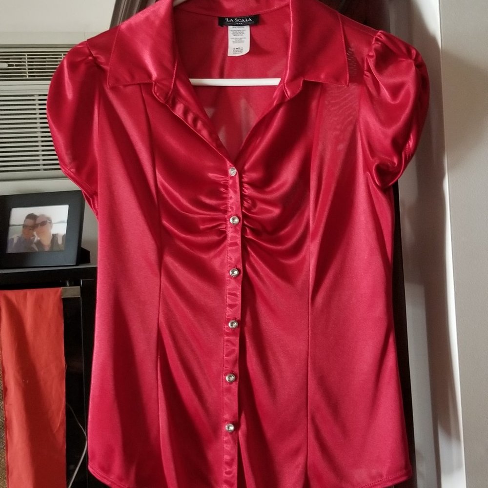 Red La Scala Blouse with Diamond Buttons